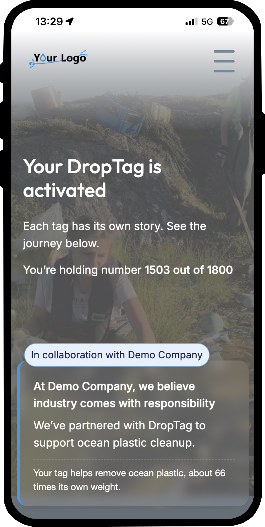 DropTag tag page example on mobile